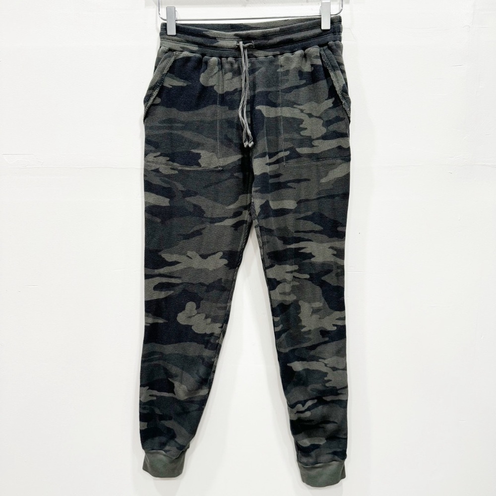 Anthropologie Splendid Waffle Knit Camo Jogger Pant Drawstring Green X-Small